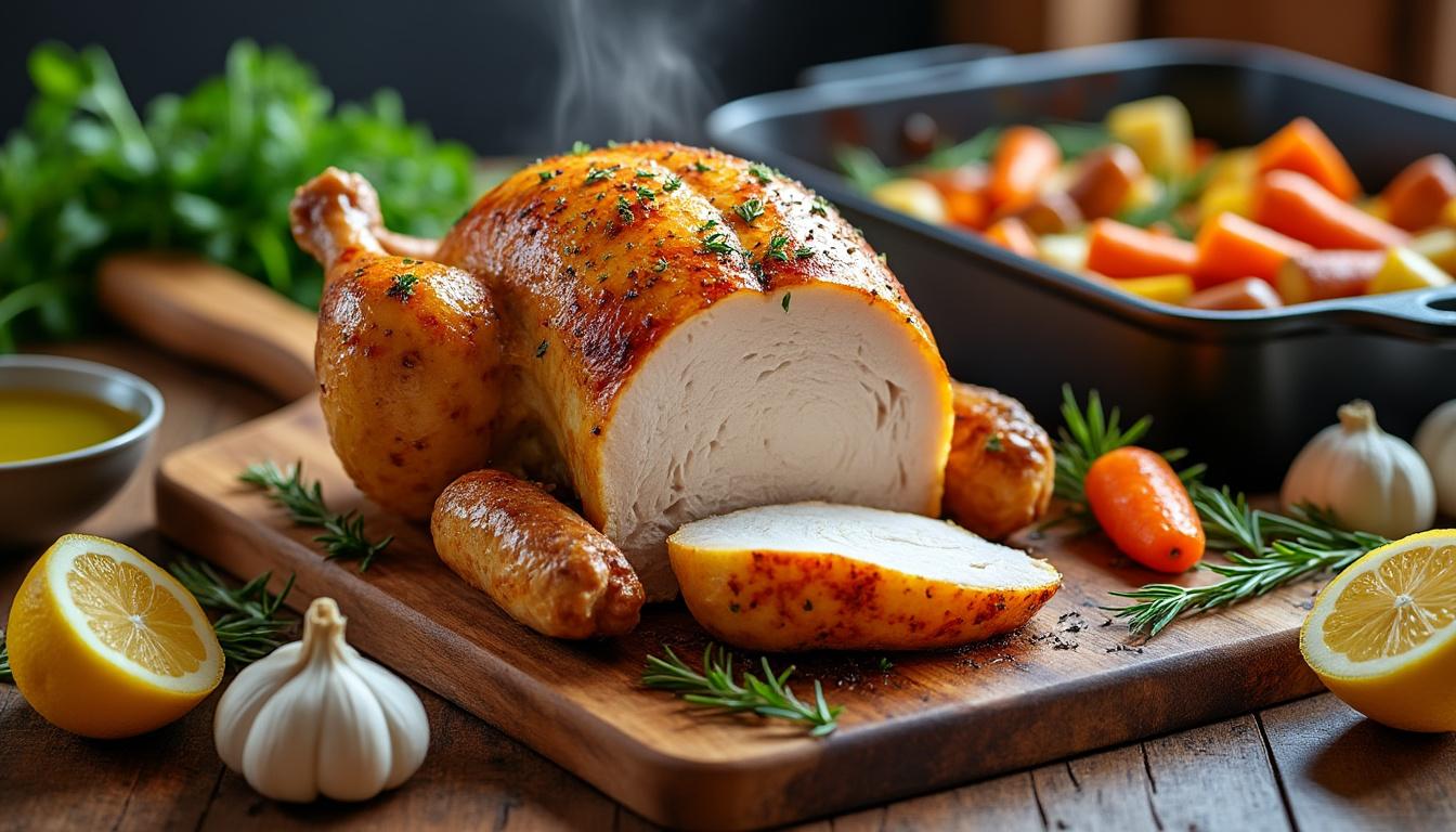 découvrez nos astuces simples pour réussir un poulet rôti au four avec une peau croustillante et une viande tendre et juteuse à chaque cuisson.