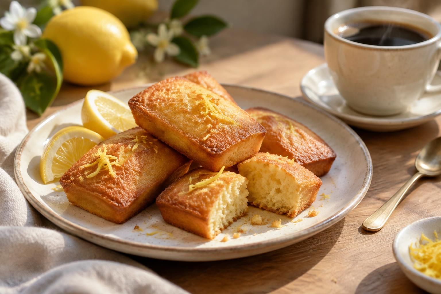 découvrez de délicieux financiers au citron, moelleux et parfumés, parfaits à servir avec le café pour une pause gourmande.