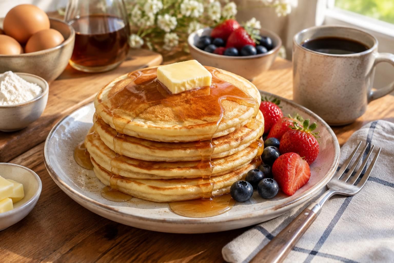 préparez des pancakes express, moelleux et faciles, pour savourer un petit-déjeuner du dimanche sans stress.