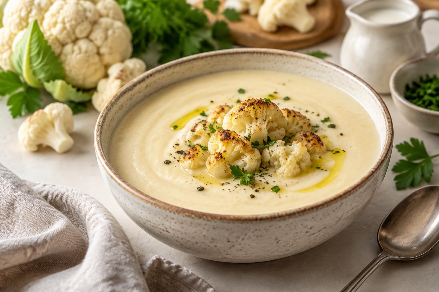 découvrez une recette facile de velouté de chou-fleur, onctueux et léger, idéale pour savourer un repas réconfortant et plein de douceur.